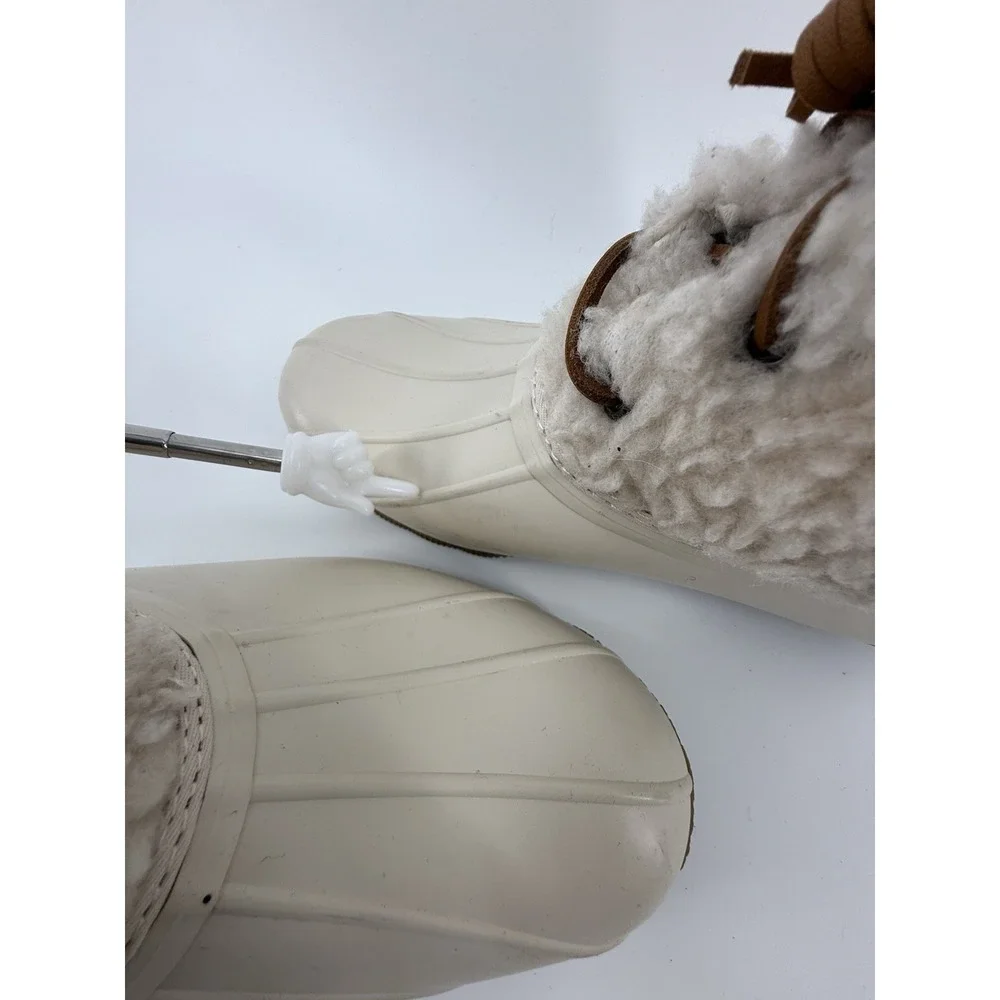 Sperry Saltwater Sherpa Duck Boots Waterproof‎ Lace Up Rain Booties Ivory 6.5